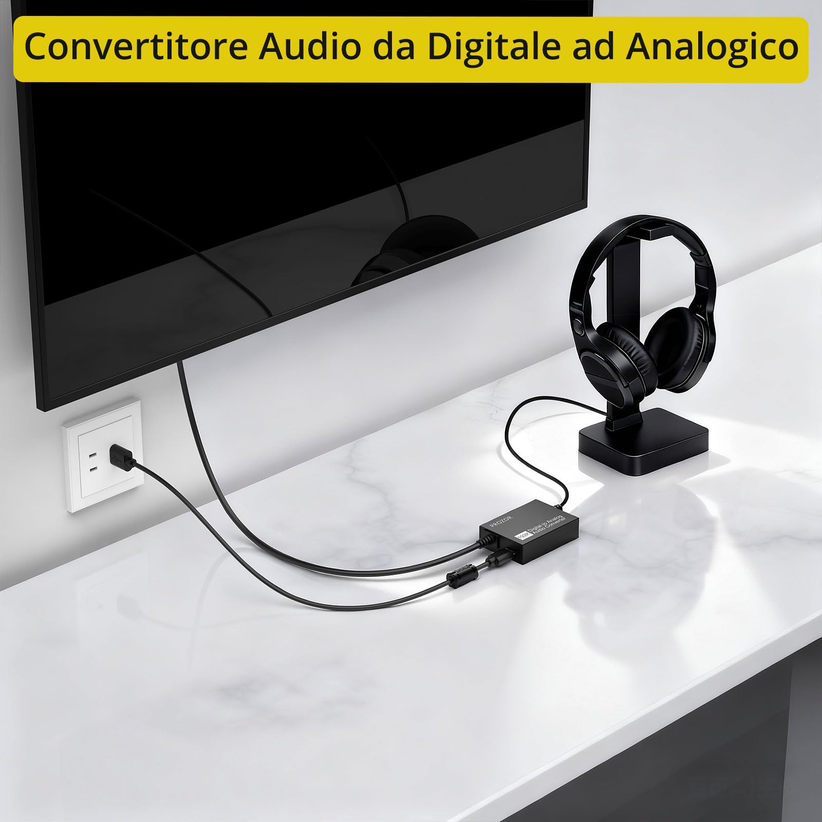 PROZOR Convertitore Ottico Digitale-Analogico 3,5 mm a 192 kHz DAC SPDIF Toslink 2.0CH Adattatore AUX