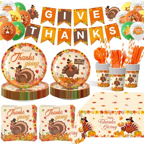 MEIWUTIE Thanksgiving Party Decorations, 214-Piece Tableware Set, Serves 24 - image 1