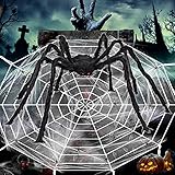 🕷La araña gigante tiene un par de ojos rojos, muy aterrador, y la superficie es peludo, realista. Las patas de araña patas largas están hechas de metal, que se puede doblar para una fácil fijación. La telaraña está hecha de algodón, tiene una buena caída y es fácil de colgar.