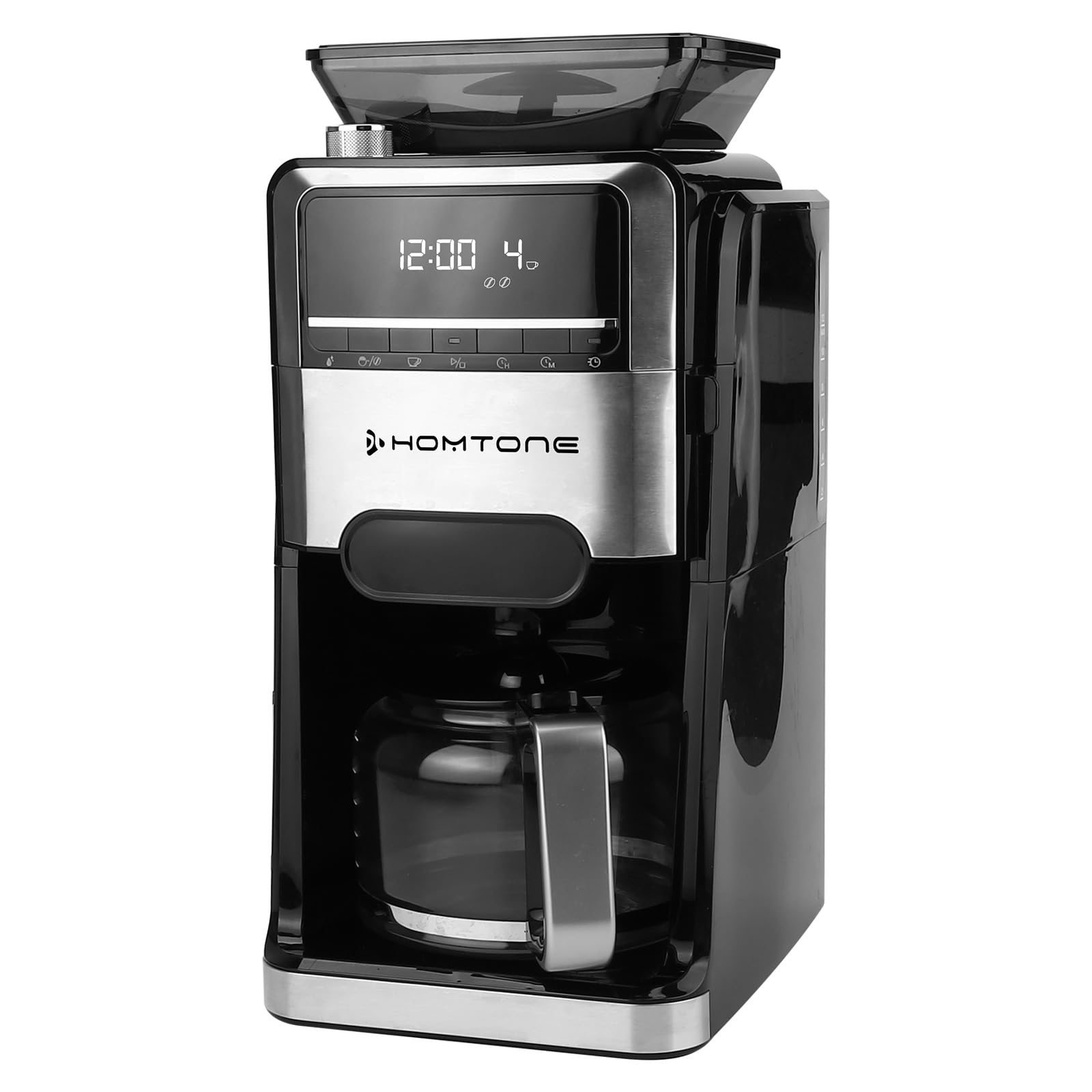 Homtone Thermoblock ekspres do kawy ze zdejmowanym młynkiem, 24-godzinny timer ekspres przelewowy z 12-filiżankowym szklanym dzbankiem, metalowy filtr permanentny, 1400 W, do ziaren i proszku