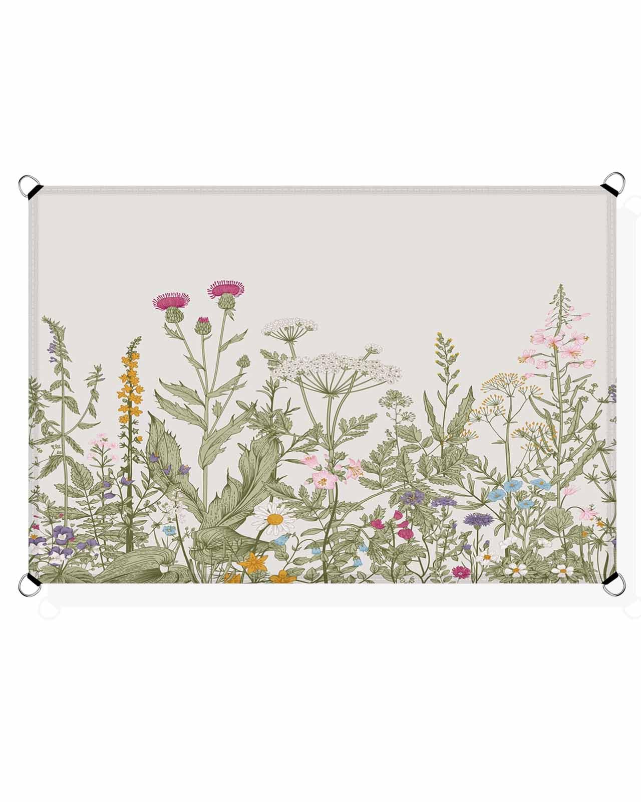 Boanket Sun Shade Sail 8' x 10', Vintage Botanical Rectangular Waterproof Outdoor Sun Shades, Spring Floral Summer Herb Flowers Rustic Shade Cloth for Patio Deck Terrace Garden Lawns Beach Backyard