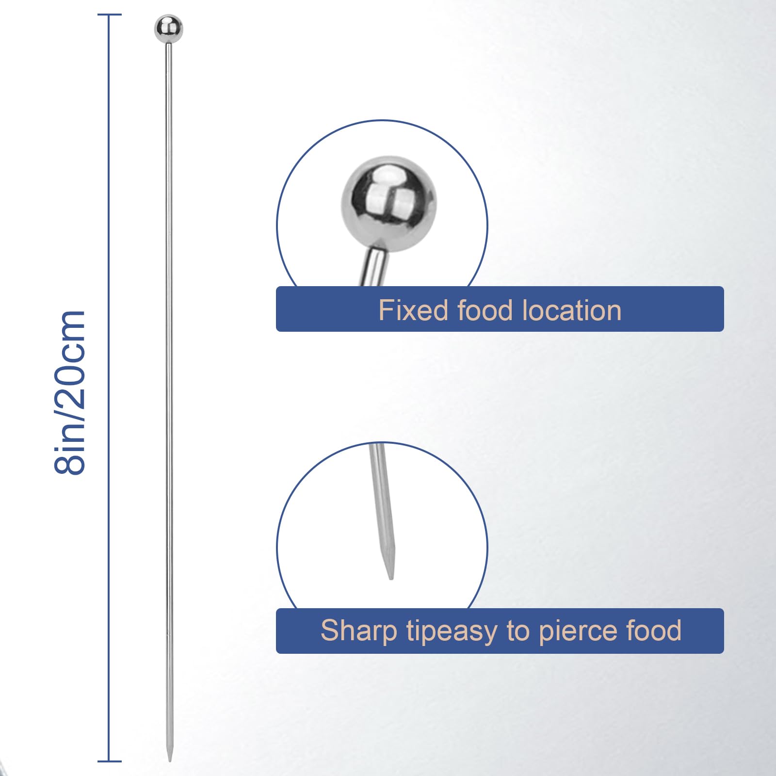 16PCS Cocktail Picks, Reusable Metal Toothpick, Stainless Steel Cocktail Toothpick, Martini Skewer, Bloody Mary Skewer for Olive Appetizer Fruit (8 inch)