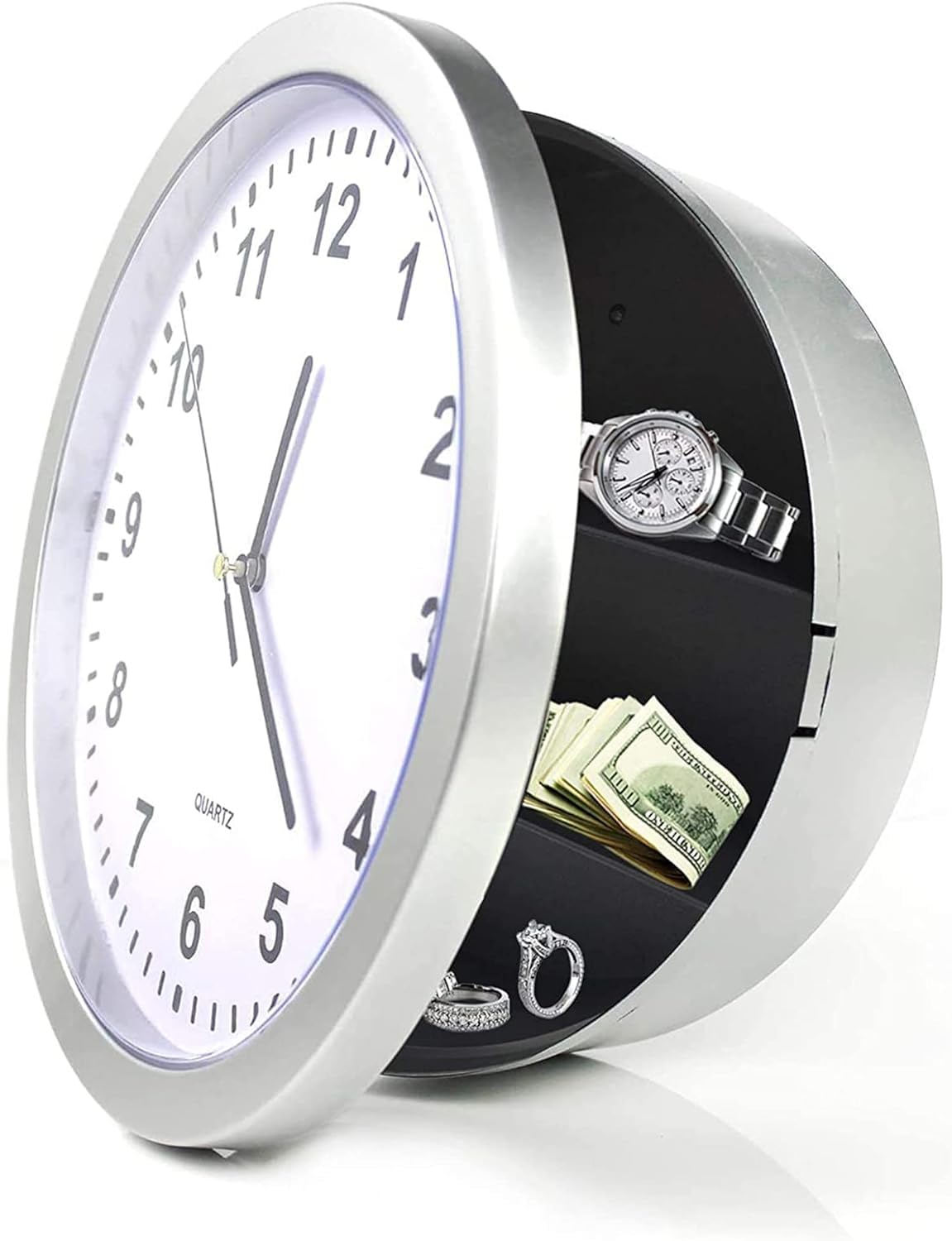 Zerodis Silver Wall Clock Hidden Safe Secret Safes Container Box For Money Stash Jewelry Valuables Cash Storage