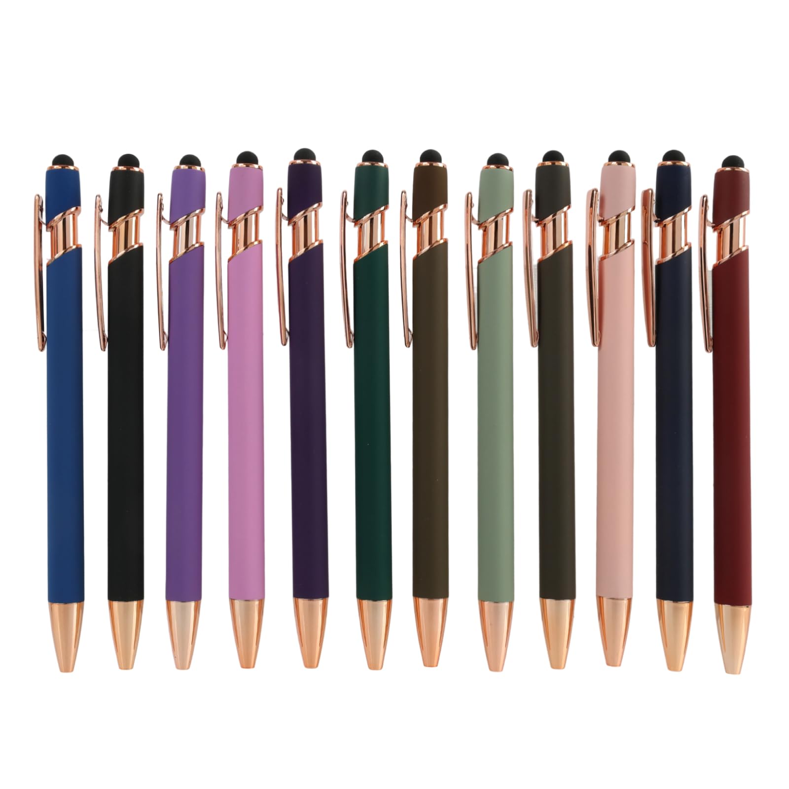 12 Bolígrafos Retráctiles Ergonómicos, con lápiz Capacitivo 2 en 1, 12 Colores, con Citas Inspiradoras, tinta negra, para oficina, escuela y oficina en casa
