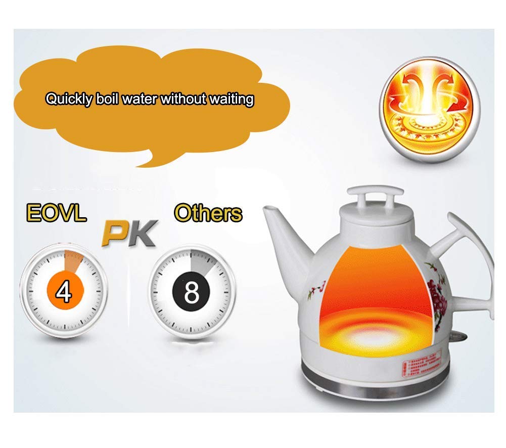 Ceramiczny czajnik elektryczny bezprzewodowy czajniczek na wodę, czajniczek retro 1 l dzbanek, szybko zdejmowana podstawa, automatyczne wyłączanie, ochrona przed gotowaniem na sucho 1000 W/B