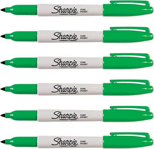 SHARPIE Pack of 6 Permanent Markers Fine Round Tip Green