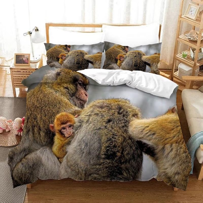Housse de couette 90x190 singes gris, idée cadeau personnalisé pour parure de lit enfant