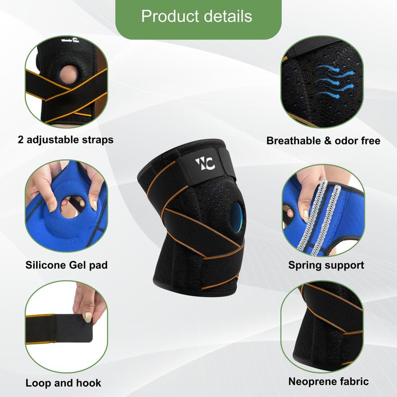 Image of Wonder Care Compression Knee Support with Side Stabilizers & Patella Gel Ring, Adjustable Knee Brace for Joint Pain Relief, Arthritis, Knee Pain, ACL Tear, MCL Tear, Meniscus Tear (Special,2Unit)