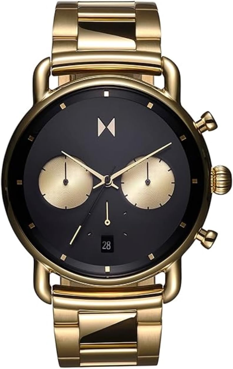 MVMT Blacktop Ii Qtz Fashion Chrono Black Round Dial Men's Analog Watch|Ionic Plated Gold Stainless Steel Material|Gold Color Band - 28000266-D