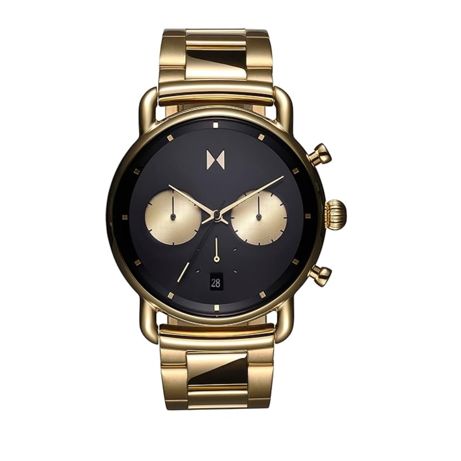 MVMT Blacktop Ii Qtz Fashion Chrono Black Round Dial Men's Analog Watch|Ionic Plated Gold Stainless Steel Material|Gold Color Band - 28000266-D
