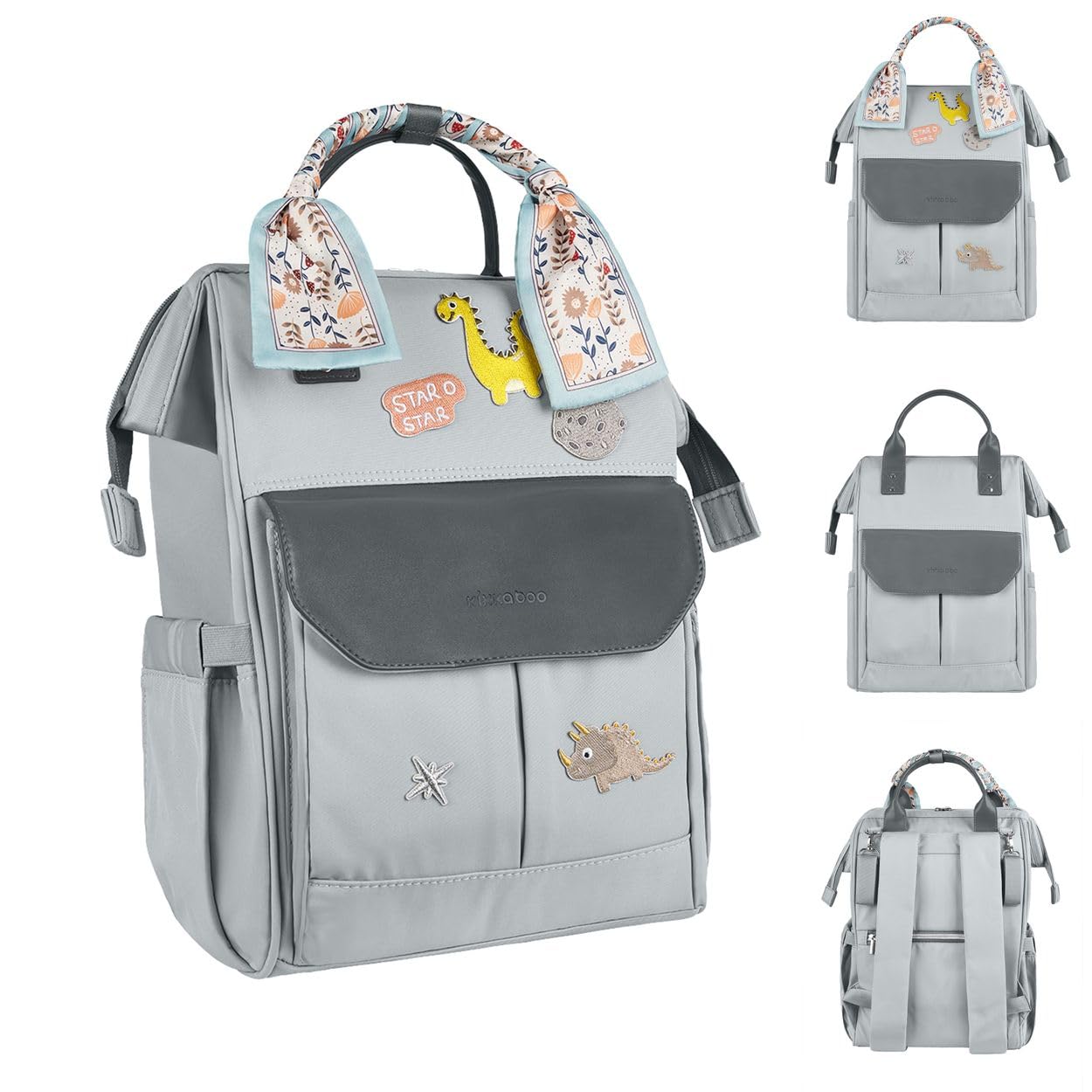 Kikkaboo Wickeltasche Myla Rucksack, Wickeltasche, abnehmbarer Aufkleber Dino