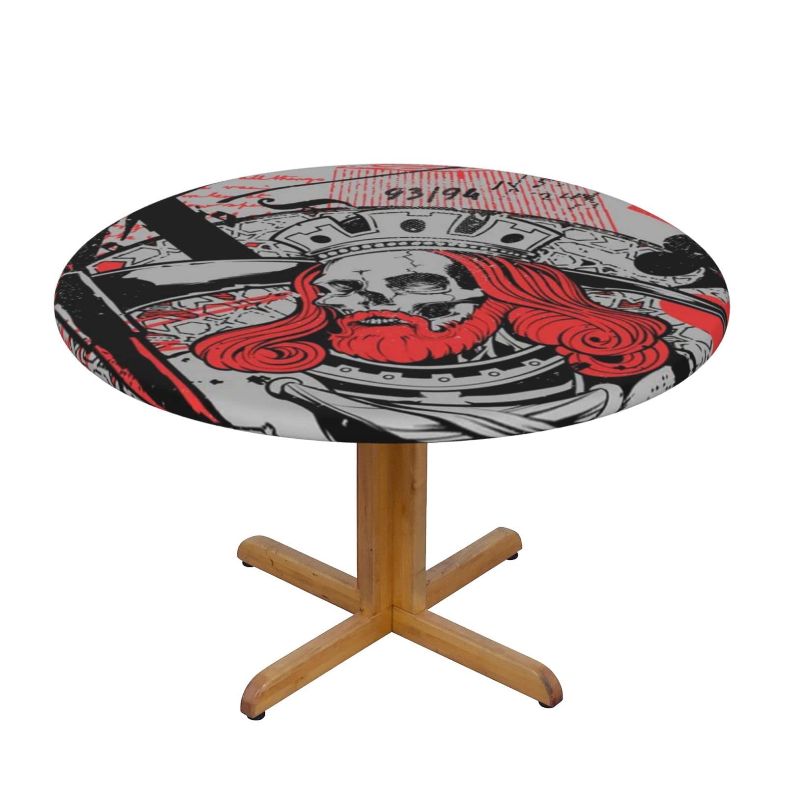 Lsjuee Round Fitted Tablecloth 45-50in Elastic Edged Table Cloth for Kitchen Dining Party Home Decor - Playing Card Grim Reaper Graffiti