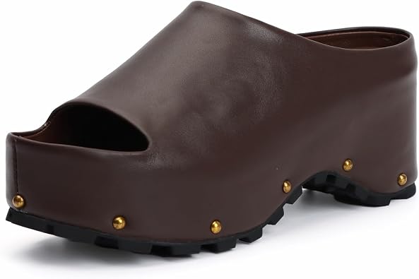 XOBZJH Long-Hair Calfskin Chunky Clog Slide for Women - Memory Foam Luxury Slip on Shoes Womens Mules & Platform Clogs,Designer Mules for Women 2025