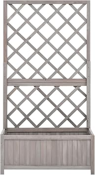 Grey Solid Firwood Trellis Planter with Flower Box - Outdoor Climbing Plants Support - 70 x 30 x 135 cm