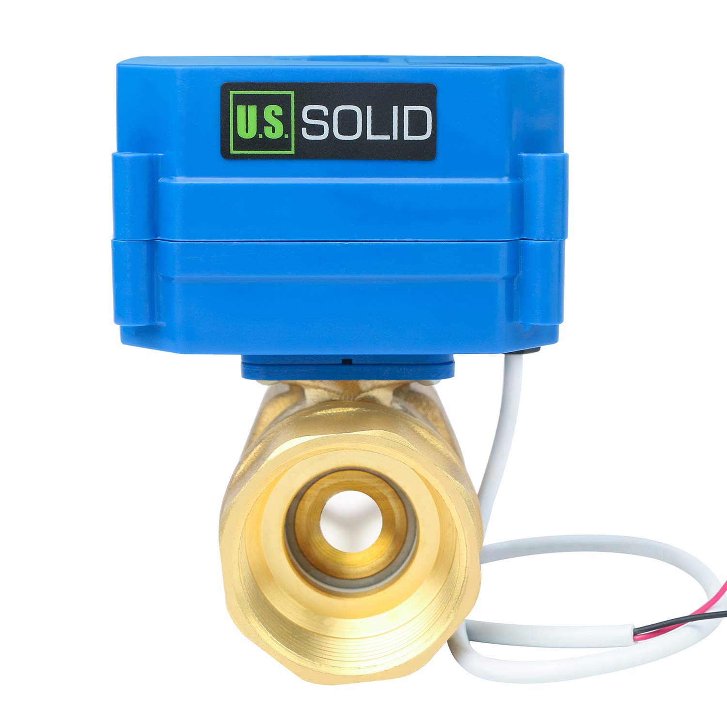 U.S. Solid 1 1/4" Latón Válvula Motorizada 9-24V AC/DC DN32, 2 Vias Válvula de bola electrica, 2 Cables, Regreso Automatico