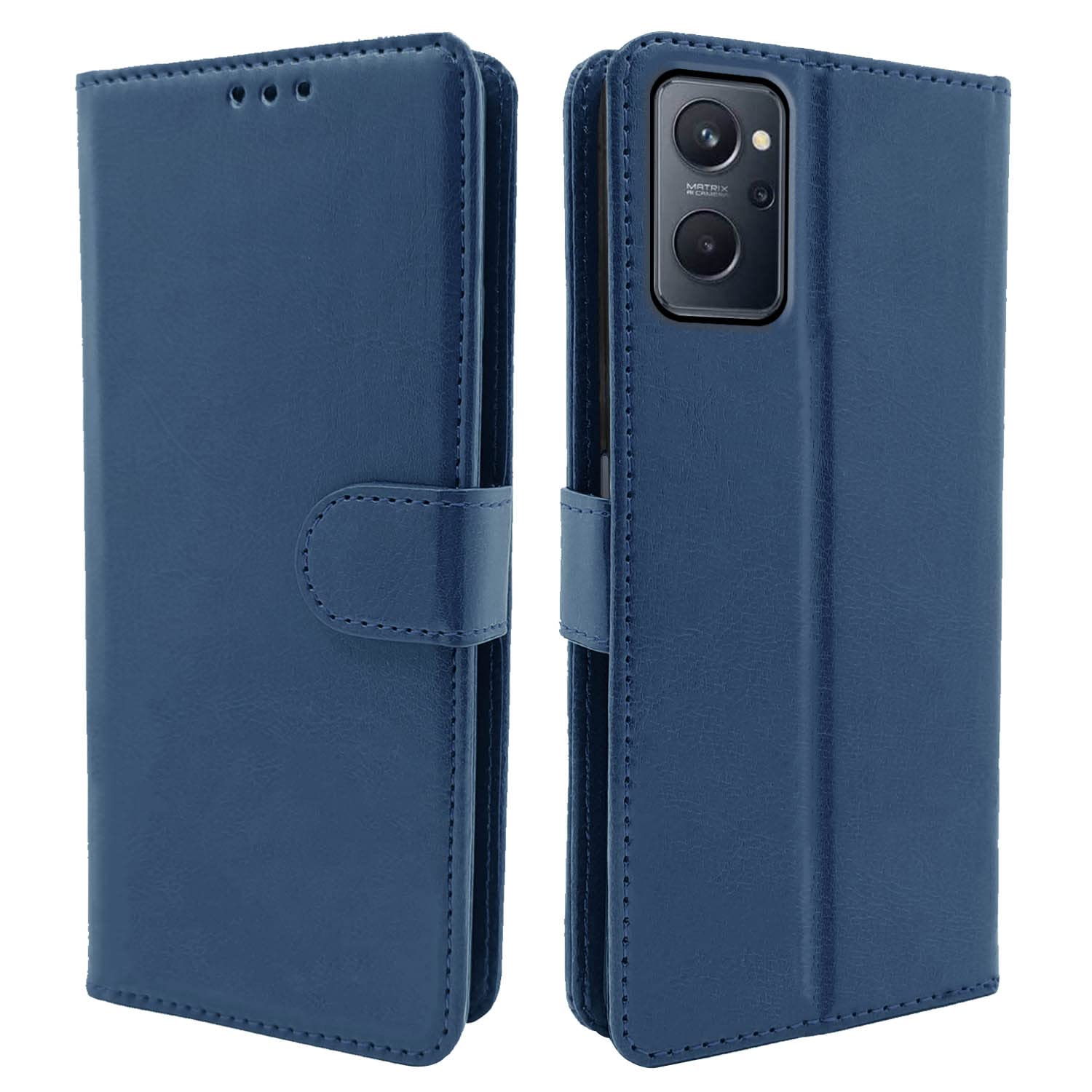 Pikkme Realme 9i Flip Case Leather Finish | Inside TPU with Card Pockets | Wallet Stand and Shock Proof | Magnetic Closing | Complete Protection Flip Cover for Realme 9i (Blue)