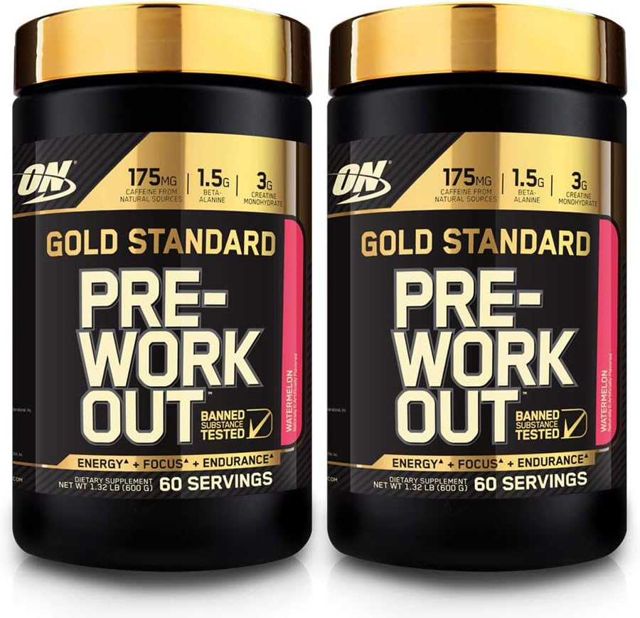 Optimum Nutrition Gold Standard Pre-Workout with Creatine, Beta-Alanine, and Caffeine for Energy, Flavor: Watermelon, 60 Servings (2 Pack - 120 Total Servings) Low Calorie- Less Than 1g Sugar