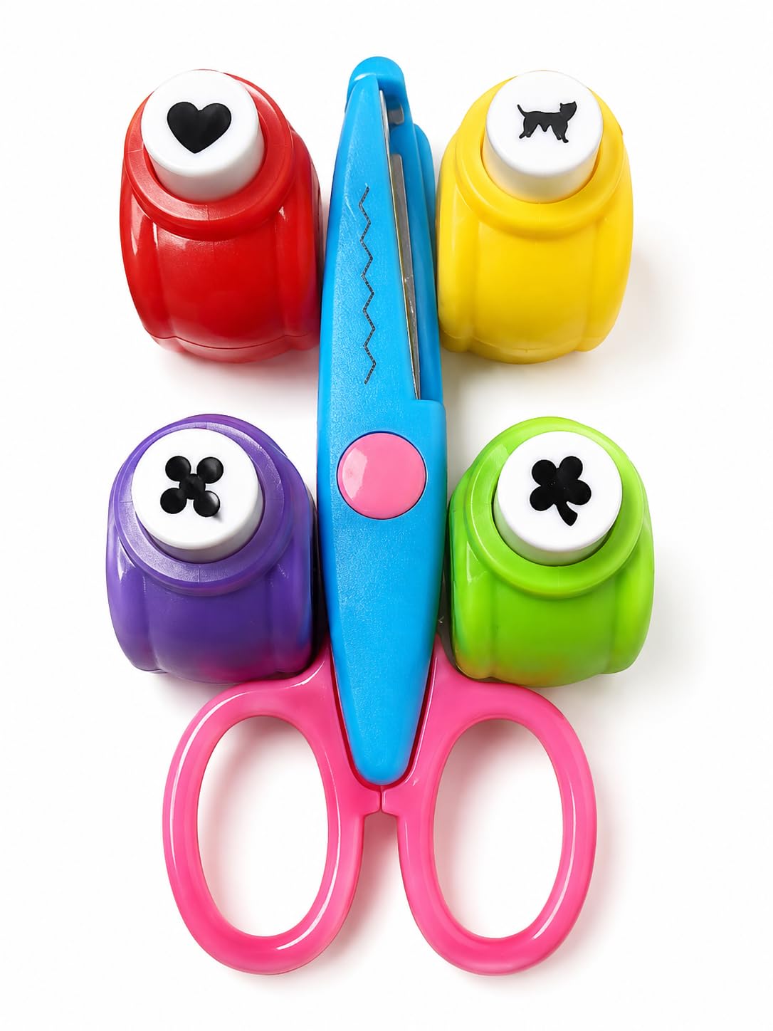 Art & Craft Combo Set with Zigzag Craft Scissors, Assorted Paper Punch Machines and Glue Stick - DIY Scrapbooking Paper Cutter Kit for Kids School Projects Greeting Cards (5 pcs Multicolor)-image-33