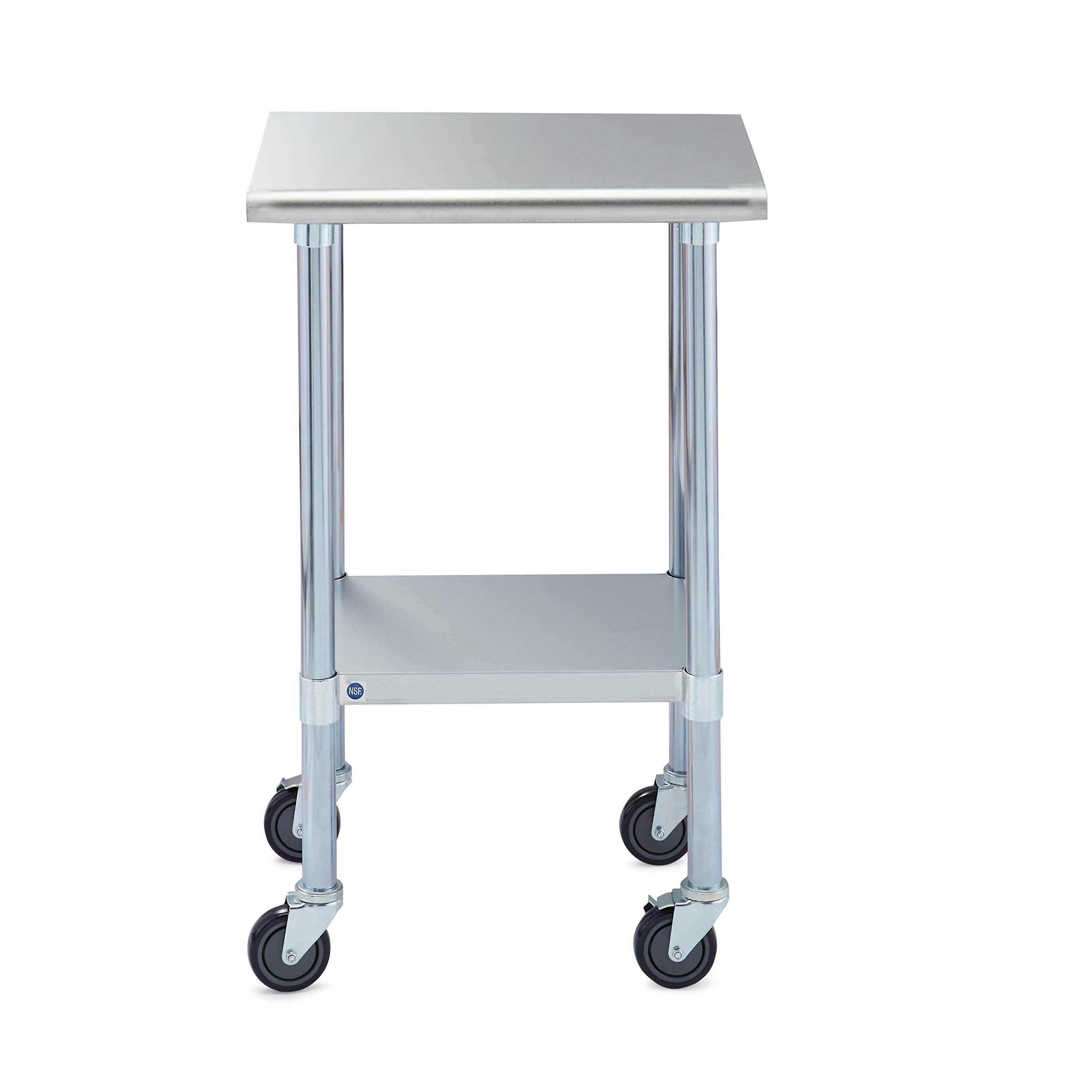 ROCKPOINT Stainless Steel Prep & Work with Caster 18x24 Inches Commercial Kitchen Adjustable Under Shelf and Table Foot for Restaurant, Home and Hotel, 18x24inch, Silver