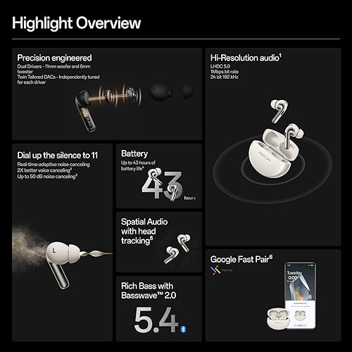 Miniatura 5 de OnePlus Buds Pro 3, auriculares inalámbricos Bluetooth, auriculares con cancelación de ruido, graves profundos, sonido inmersivo, hasta 44 horas de