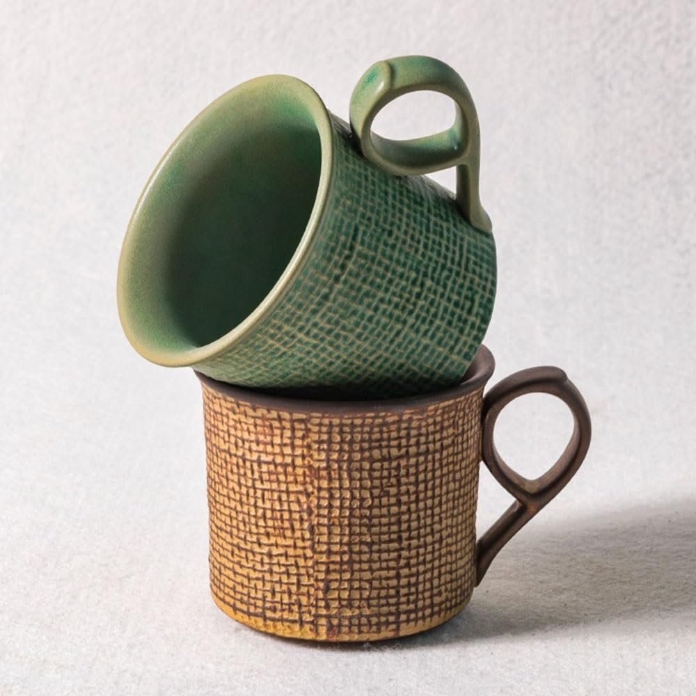 Vintage Design Ceramiczny kubek do kawy ze spodkiem, zestaw kubków do cappuccino baristy latte art (zielony)
