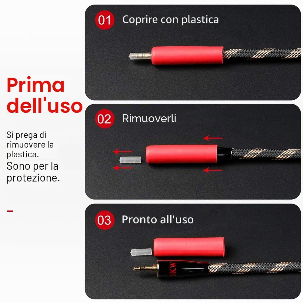 SKW Audiophiles Cavo Aux 3,5mm, Cavo Audio Jack 3.5mm con cavo audio stereo da 6 mm per subwoofer, home cinema e altro (2 m, Nero)