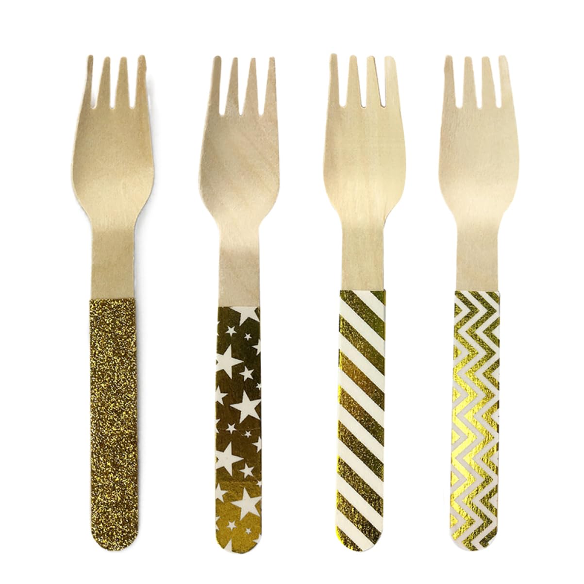 KOCKSHION 8 Pcs Wooden Forks Hot Stamping Disposables Tableware for Party Wedding Bbq and Outdoor Activities
