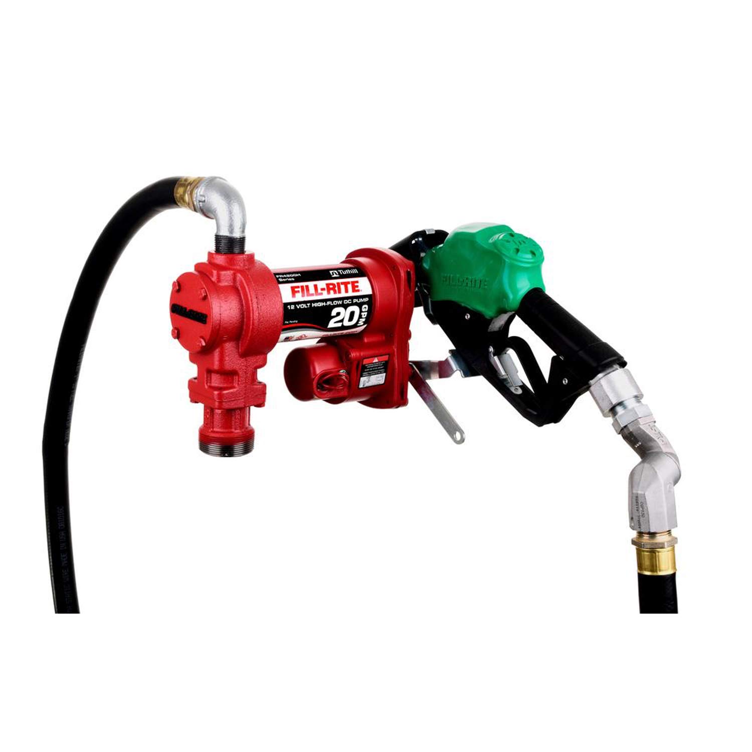 Fill-Rite FR4220HDSQ 12V 20 GPM Fuel Transfer Pump w/ Hose, Auto Nozzle & Swivel for Gasoline, Diesel, Kerosene, Ethanol/Methanol Blends & Biodiesel