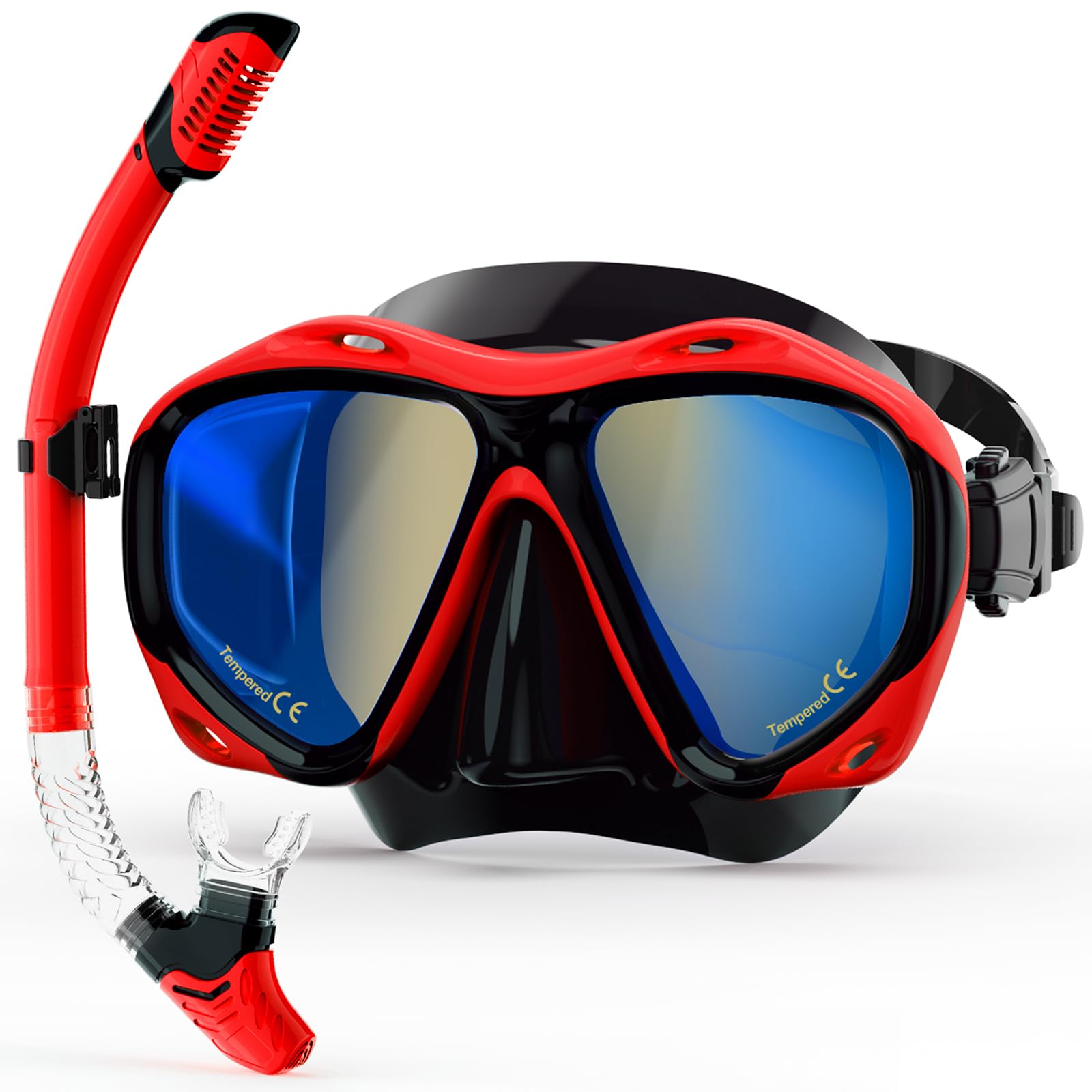 Maschera da snorkeling per adulti, con lente in vetro temperato a specchio, ampia visuale a 180°, anti-appannamento, set professionale per immersioni subacquee, regalo per donne, mamma, uomini, papà
