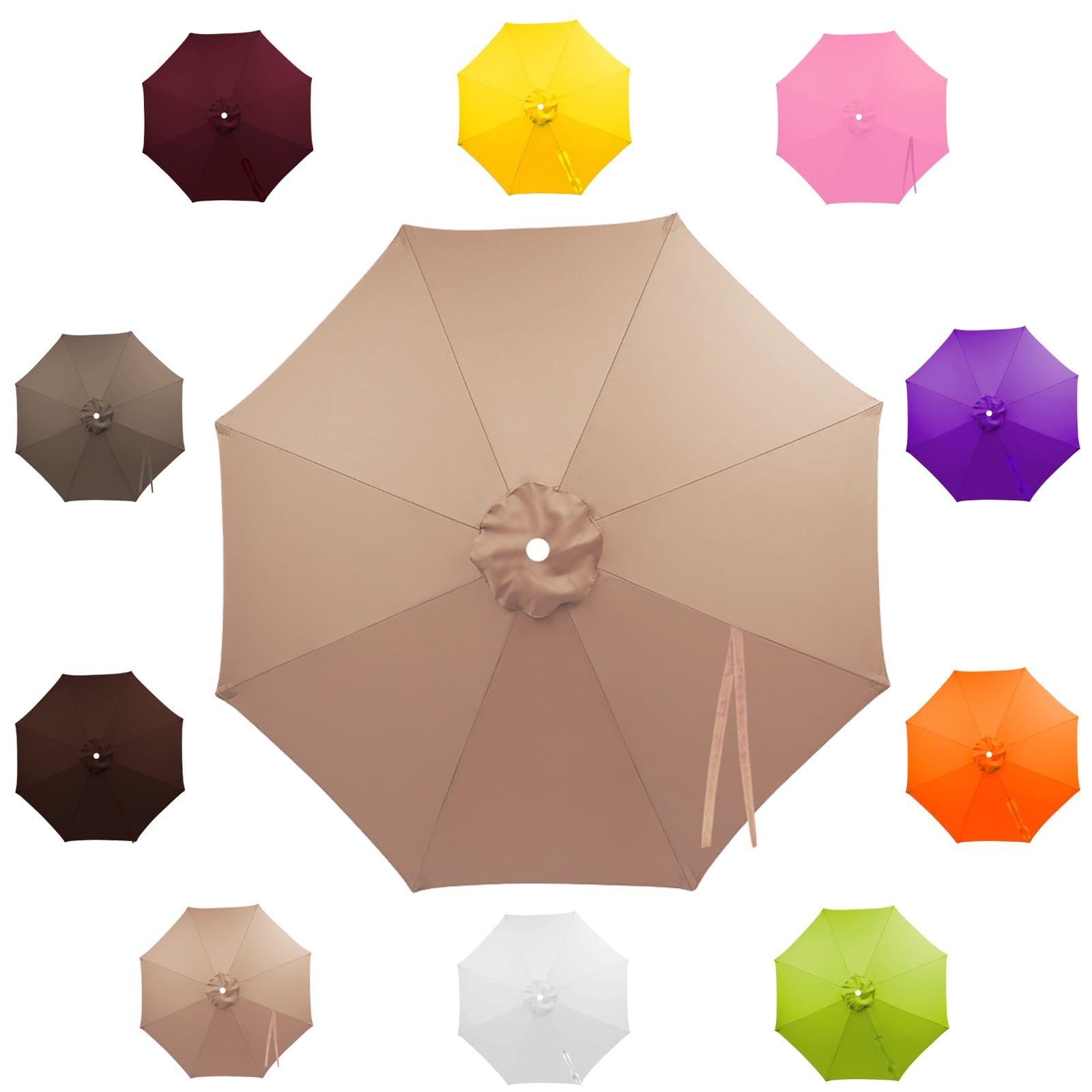 Outdoor Patio Umbrella for 6-Rib & 8-Rib Round Outdoor Market Umbrellas, Beach Umbrella Parasols for Backyard/Garden/Deck, UV Protection (Canopy Only)(Champagne,2.7m/6 ribs)