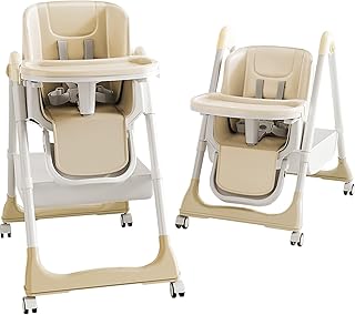 Chaise Haute Bébé, Chaise Haute pour Bébé con Double Plateau Détachable, 5 Positions de Hauteur, 4 Positions de Dossier, Chaise Haute Pliable de 6 mois à 6 ans