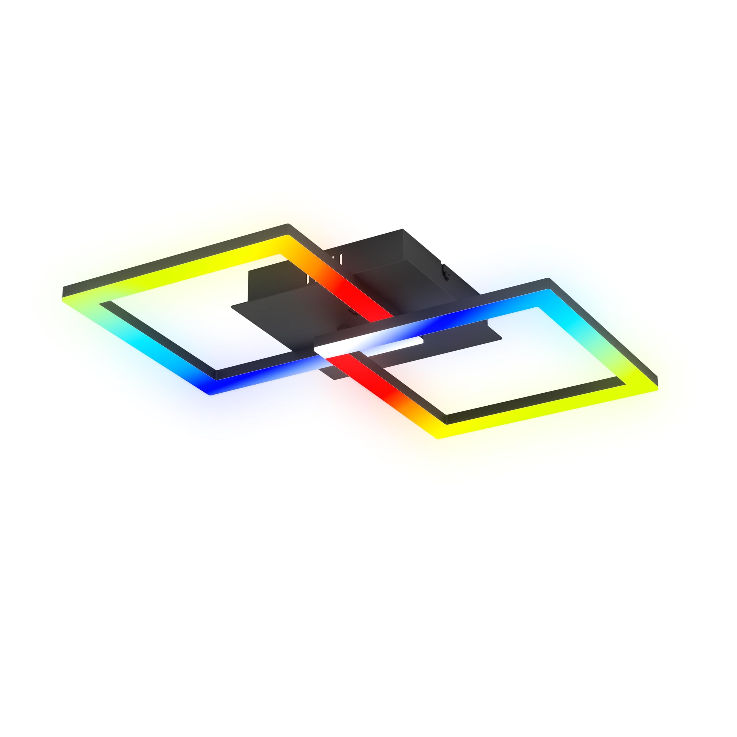 Eglo Luminaire plafonnier LED RGBIC, lampe de plafond géométrique avec | effets lumière, déco bureau gaming et fête, spot multicolore avec télécommande, blanc chaud et RGB, métal noir