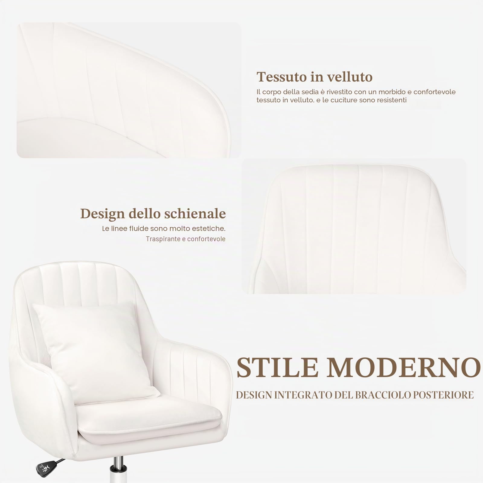 Sedia da ufficio carina - Sedia da lavoro regolabile, moderna e confortevole, girevole a 360°, schienale medio, adatta per l'ufficio domestico e il soggiorno