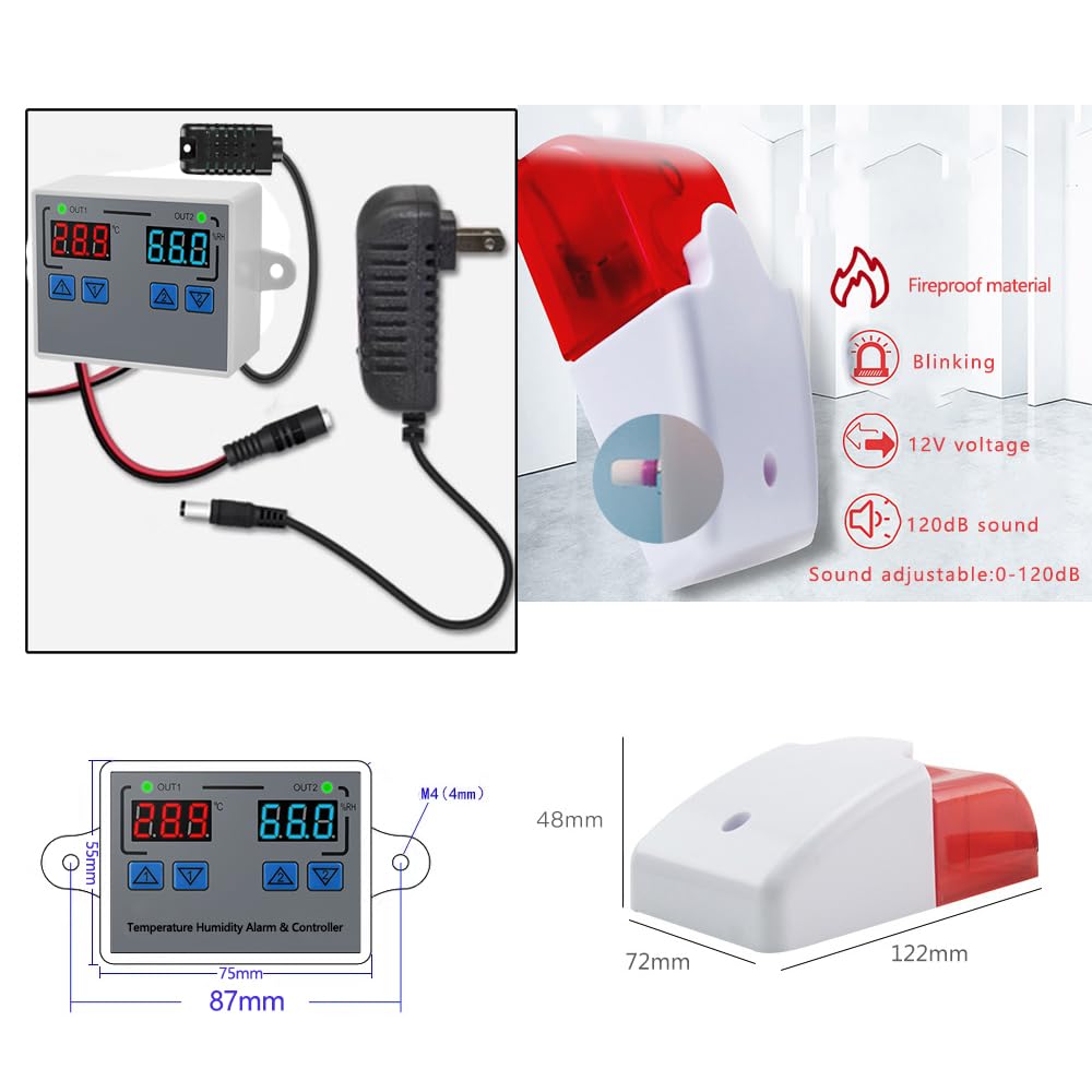 Termoigrometro digitale con allarme acustico e ottico (0-120 dB) | Display LCD con limiti di temperatura e umidità regolabili. Ideale per tende da coltivazione, fabbriche, cantine