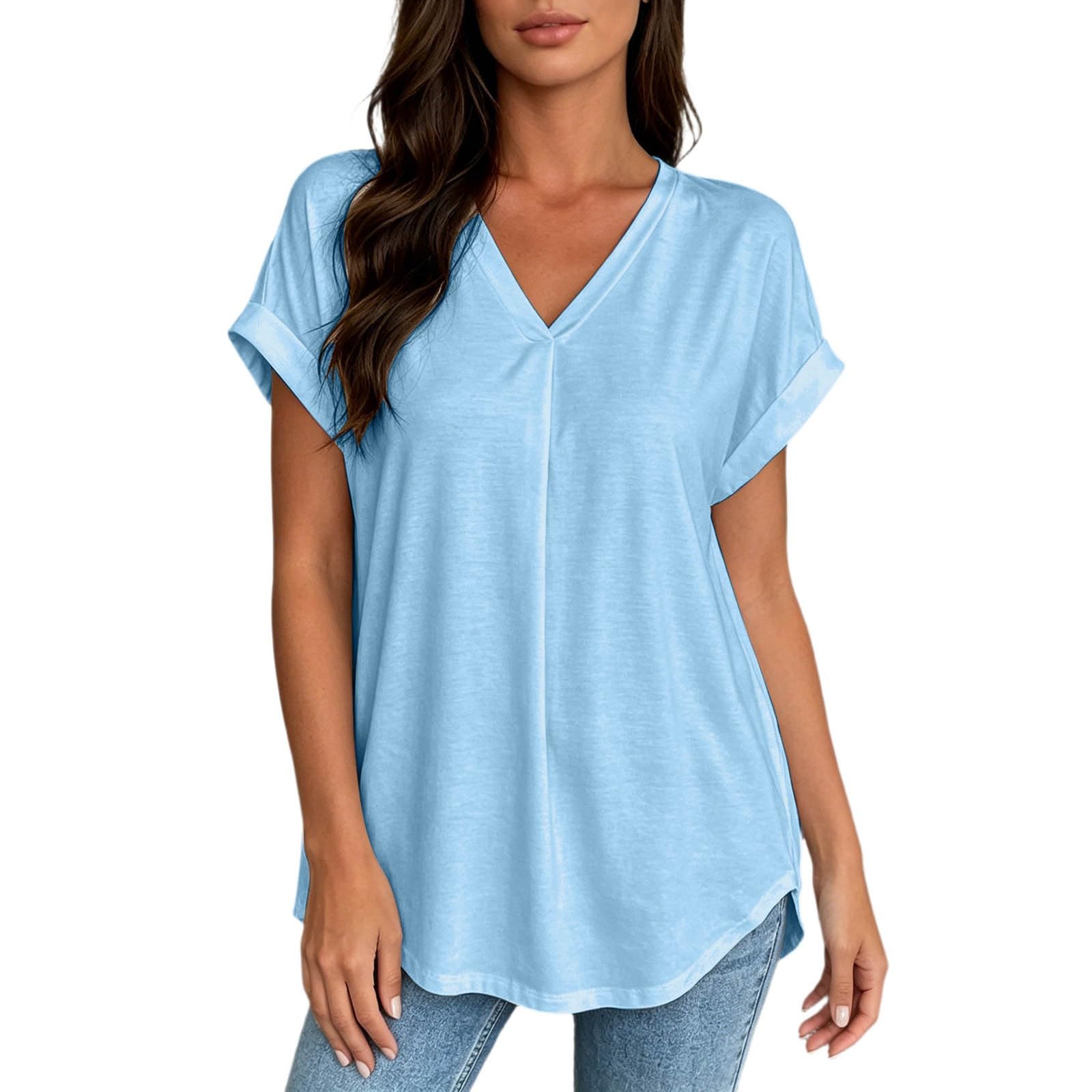 Basic Shirt Damen Kurzarm-Top mit plissiertem Rückenausschnitt stilvolle Alltagsbluse für Vielseitigkeit leichte Freizeitmode ideale Basbluse