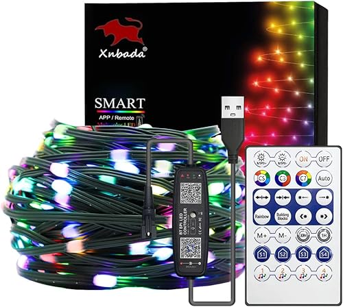 Miniatura 7 de WS2812B - Guirnalda de luces de alambre verde direccionable RGB de 49.2 pies, impermeable, color de ensueño, luces de Navidad para fiestas,