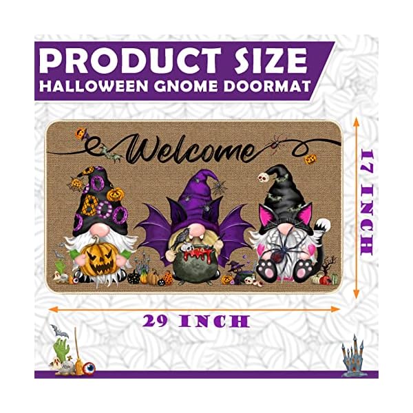   Halloween-Gnome-Doormat-Holiday-Decoration-Welcome-Door-Mat-Rubber-Backing-Front-Porch-Rugs-Entrance-Floor-Mat-Boo-Bat-Pumpkin-Home-Decor-Carpet-Indoor-and-Outdoor-29-x-17-Inch-Gnome