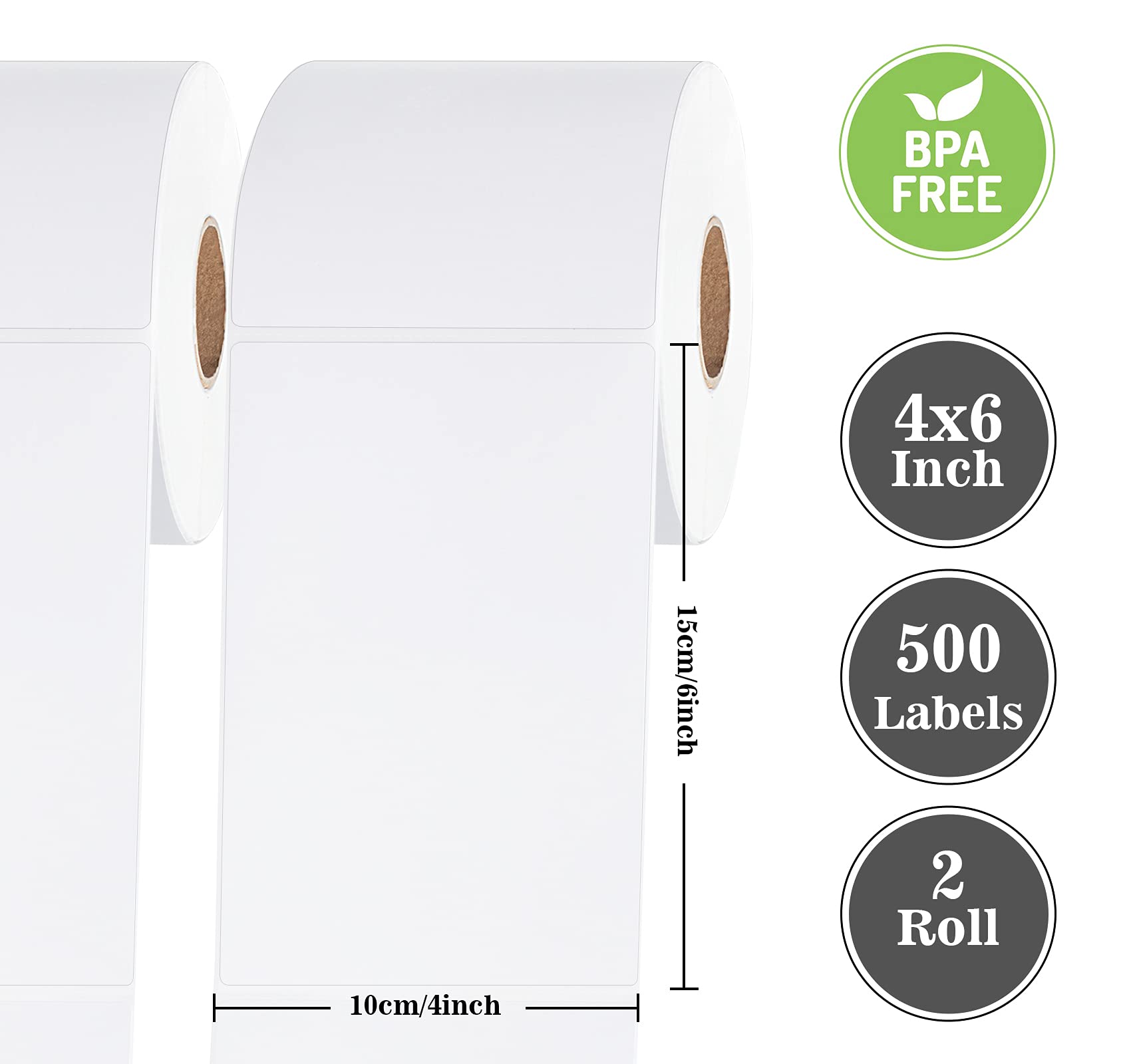 ilauke 1000 etichette termiche, 4 × 6 pollici, 2 rotoli di etichette termiche, 100 x 150 mm, per etichette di spedizione, compatibili con la maggior parte delle stampanti termiche da scrivania