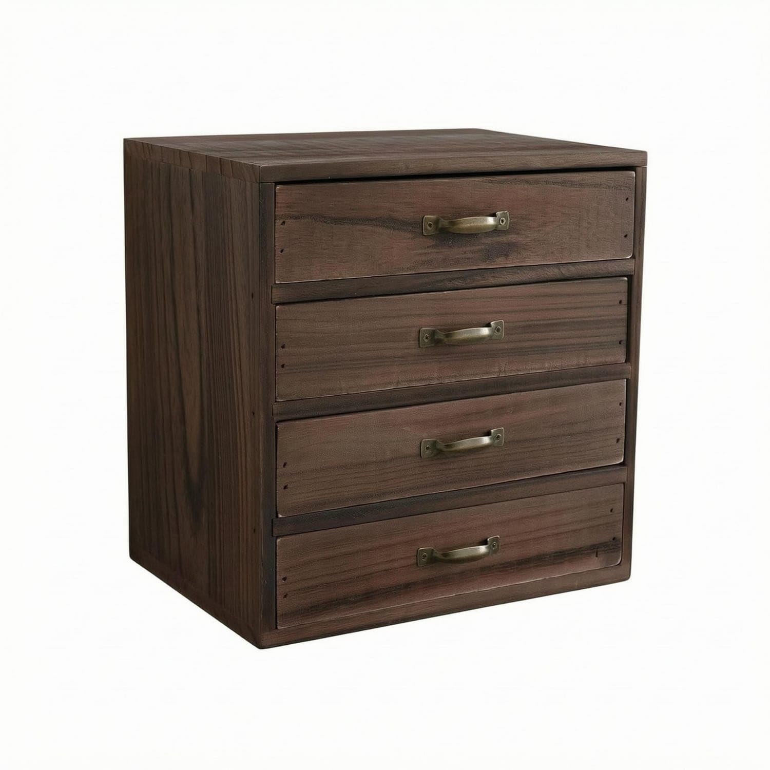 Dark Brown Wooden Desktop Organizer with Drawers Brass Handles Vintage Wooden Drawer Box Compact Tabletop Storage Box Rustic, Paulownia 4-layer-image-14