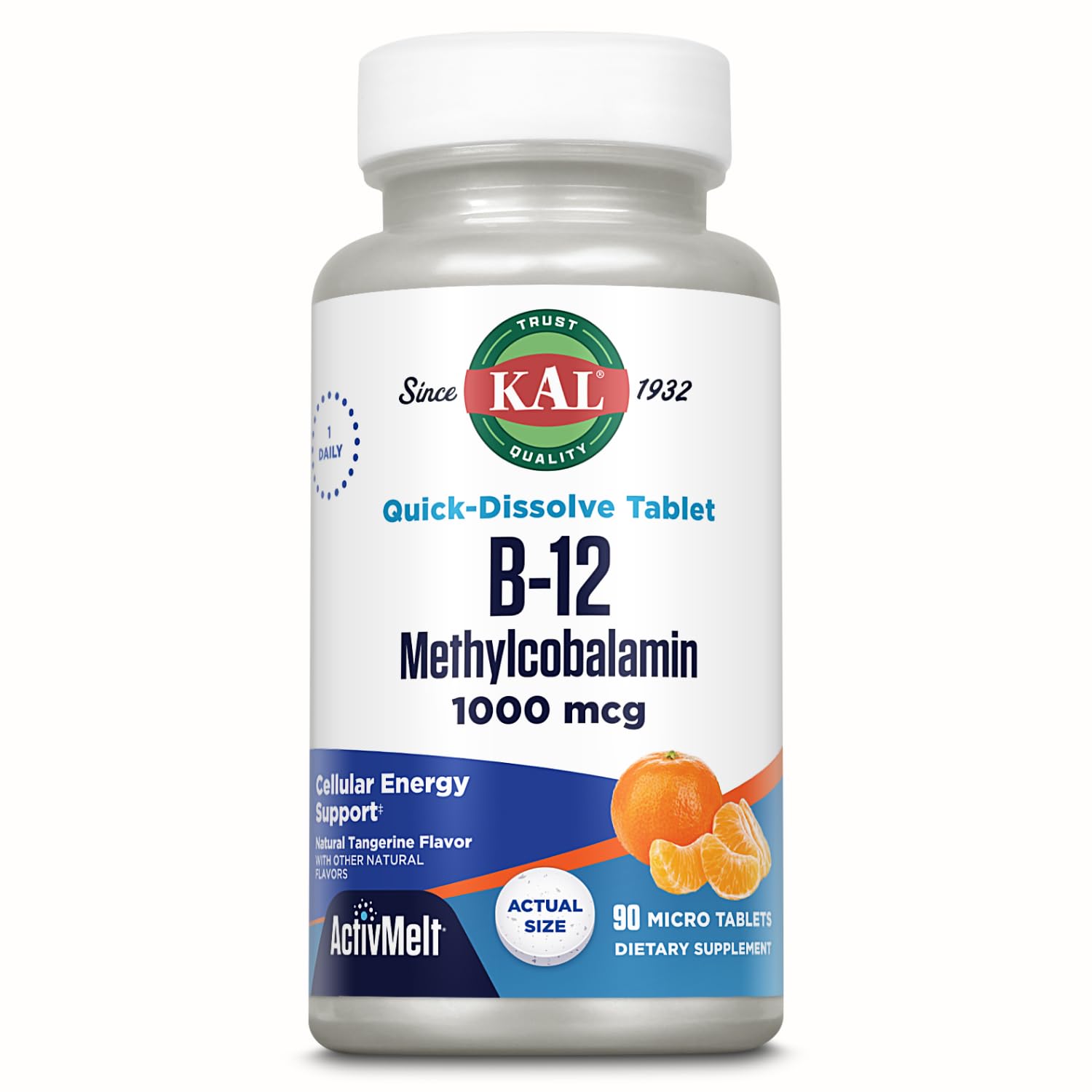 KAL Vitamin B12 Methylcobalamin 1000 mcg, Tangerine, 90 ActivMelts Tangerine 90 Count (Pack of 1)