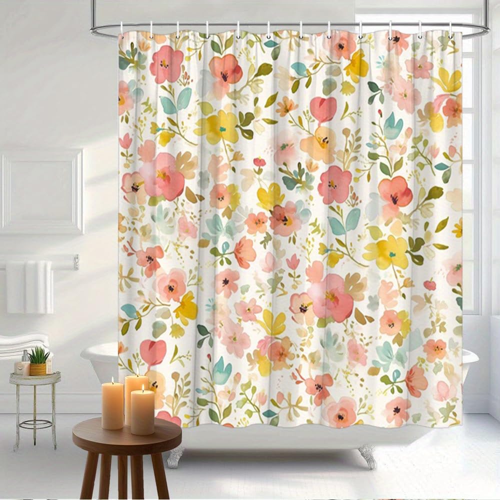 GLWDMB 1 Piece 180x200CM Colorful Florals Printed Shower Curtain With Hook, Polyester, for Windows And Walls, Bathtub, Bathroom, Machine Washable, All Season Universal
