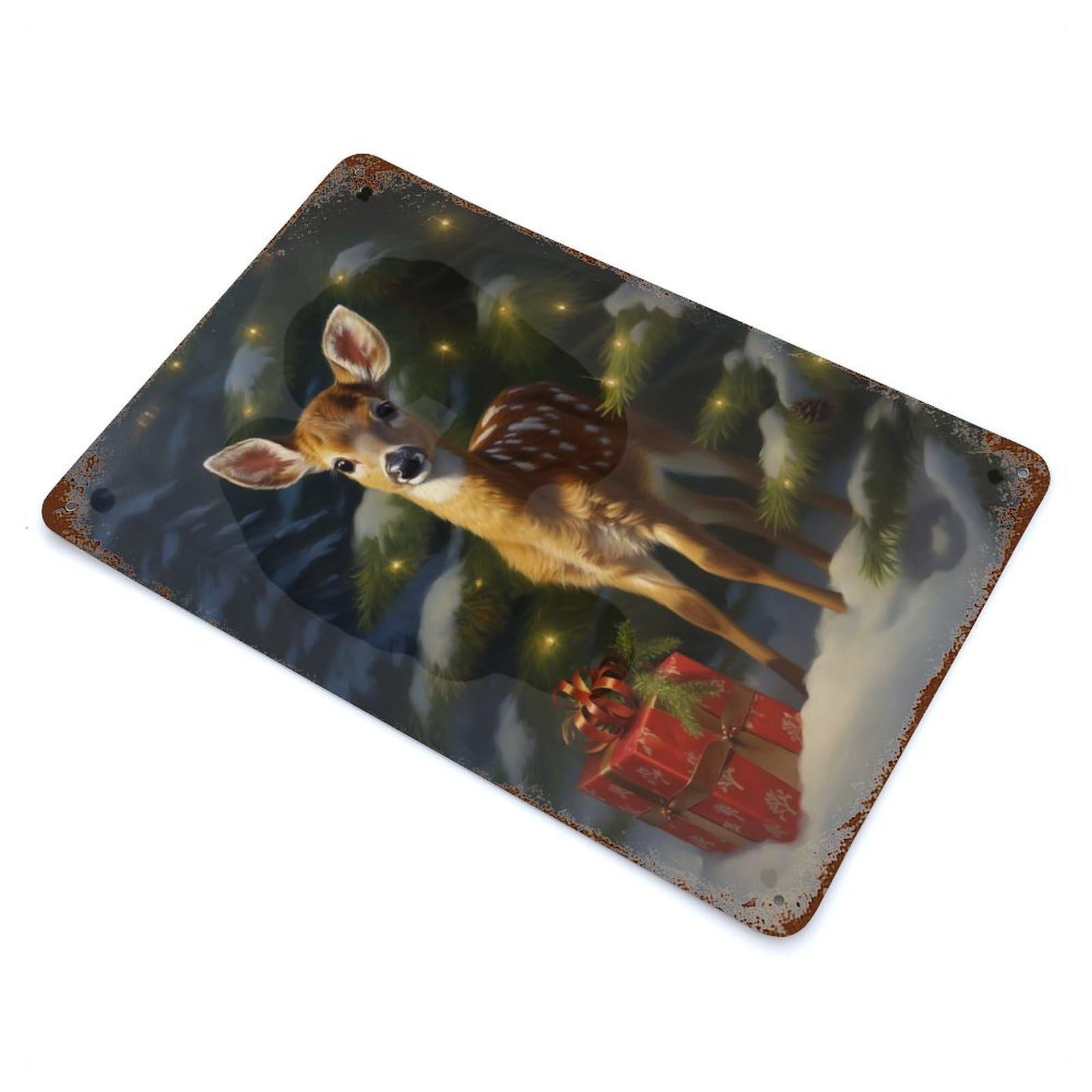 Retro Metal Sign with Xmas Deer Design 11.8"x7.9", for Office, Studio And Wall Decor, Retro Wall Decor