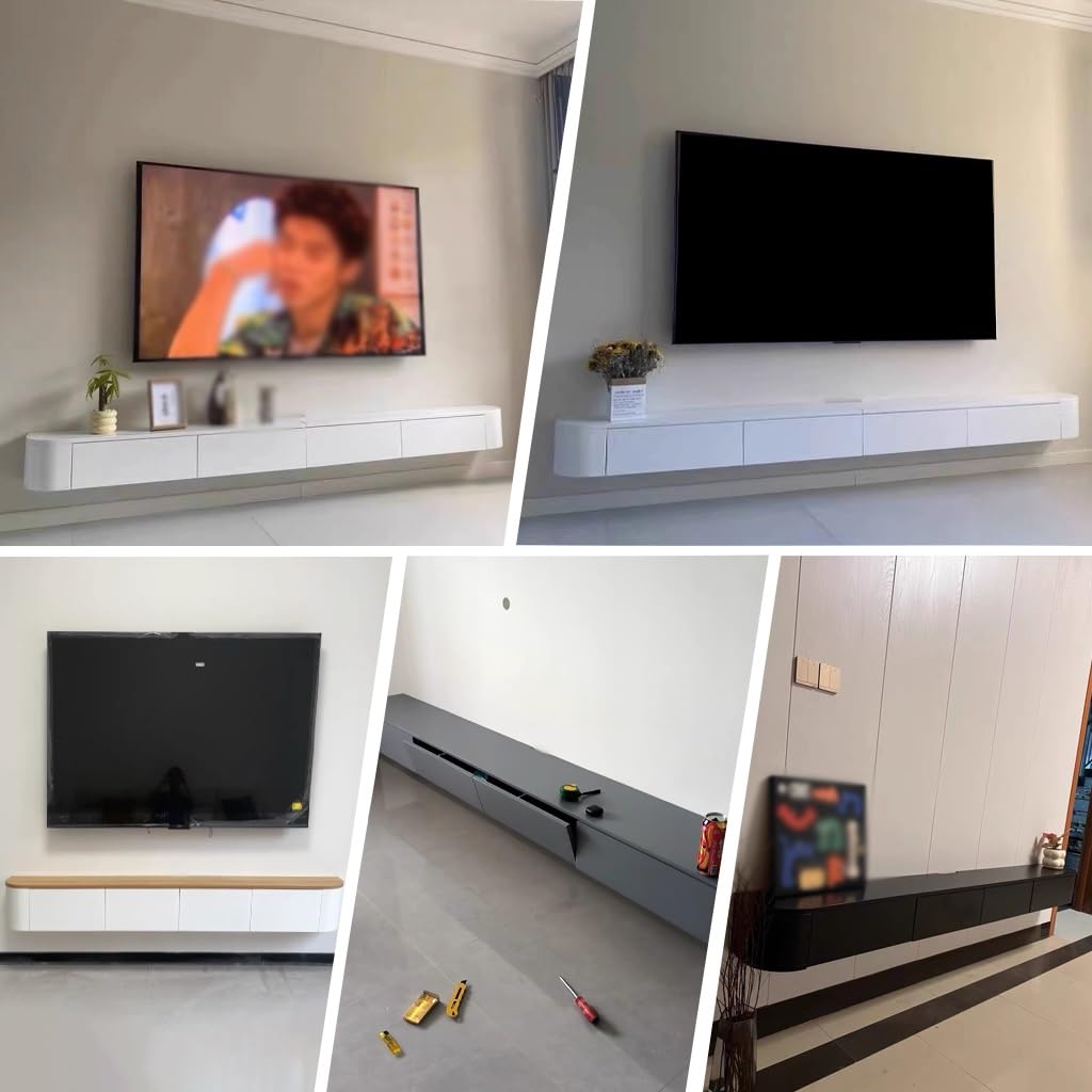 weiß TV Hängeboard Schwebend,Fernsehschrank 140cm lang,TV Lowboard mit 2 Schubladen,Keine Montage erforderlich,Moderner Fernsehtisch mit Stauraum,für Schlafzimmer und Büro