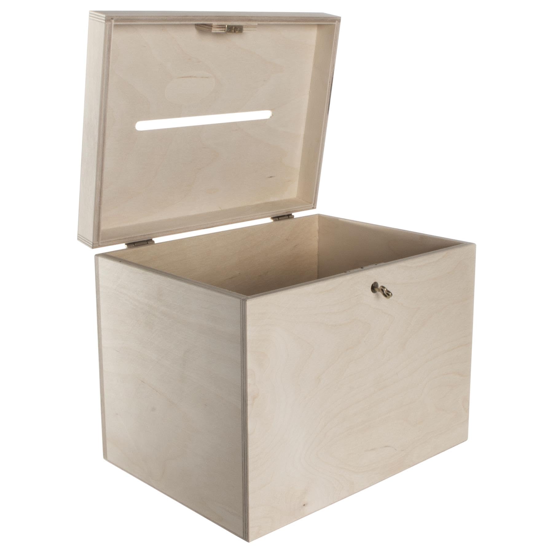 Woodeedoo Natural Lockable Wedding Card Box With Slot And Hinged Lid – 29 X 20 X 23 Cm – Deep Wooden Chest For Events Keepsakes Messages Or Personalised Decoration