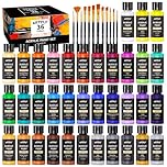 ARTFLY Acrylic Paint Set, 36 Colors in 2oz/60ml Bottles with 12 Paint Brushes, Non-Toxic, Waterproof, Rich Pigments for Artists, Students, Beginners on Rocks, Canvas, Wood, Fabric, Ceramic