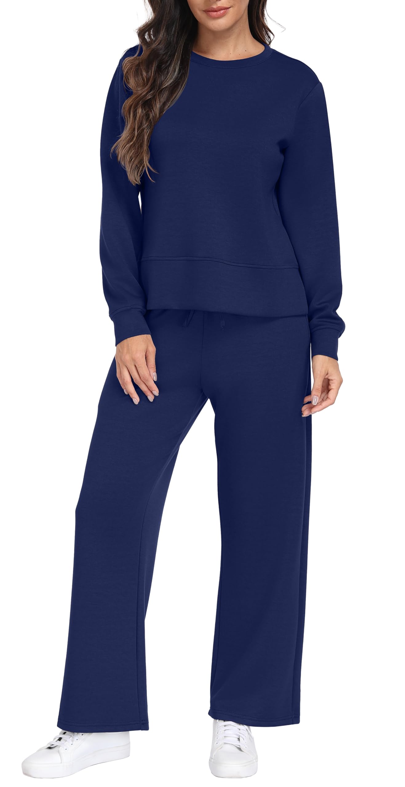 GRECERELLE Survêtement deux pièces pour femme - Tenue d'automne à manches longues pour femme - Pull décontracté à col rond et pantalon de jogging avec poches