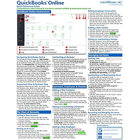 QuickBooks Online Quick Reference Training Card - Laminated Tutorial Guide Cheat Sheet (Instructions and Tips) Cover