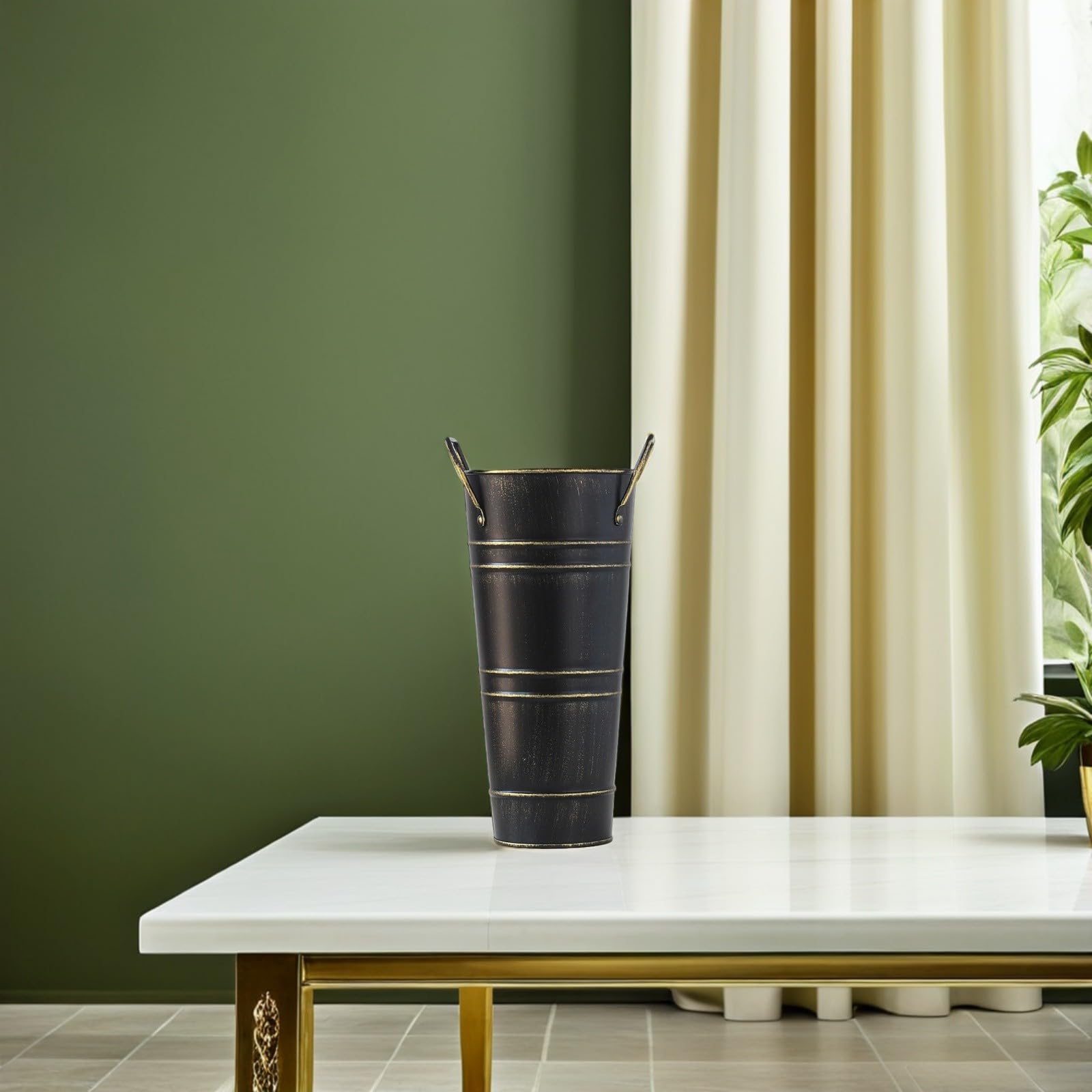 6 Szt. Sztuk Metalowych Wiader z Uchwytami Vintage Tin Bucket Dekoracyjny Wazon Żelazny Kwiaty Do Salonu Jadalni i Dekoracji Stołu Weselnego