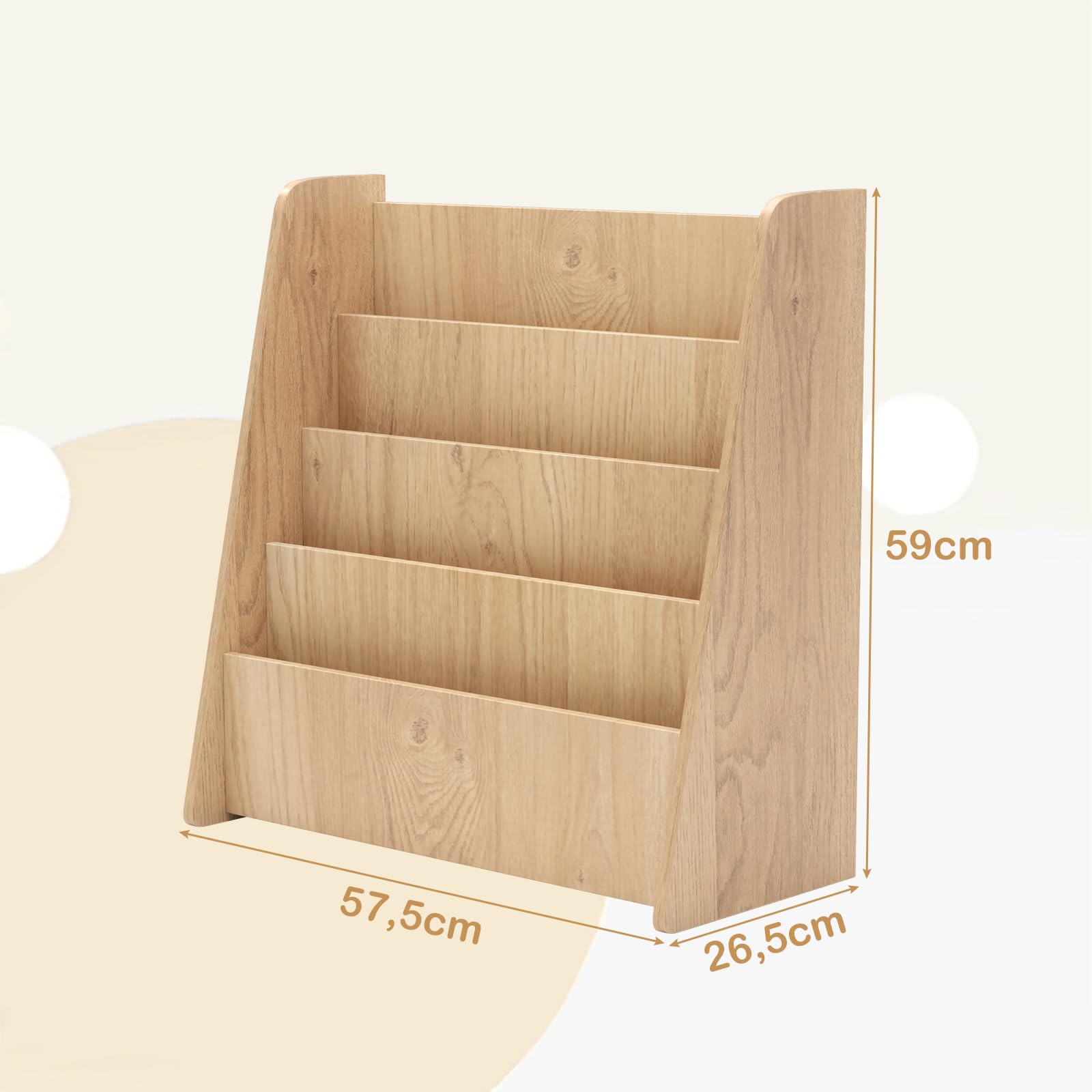 GYMAX Libreria per Bambini in Legno a 4 Ripiani, Scaffale per Libri con Ripiani Profondi, Espositore per Libri, per Cameretta dei Ragazzi, Soggiorno, Asilo Nido, 57,5 x 26,5 x 59 cm (Naturale)