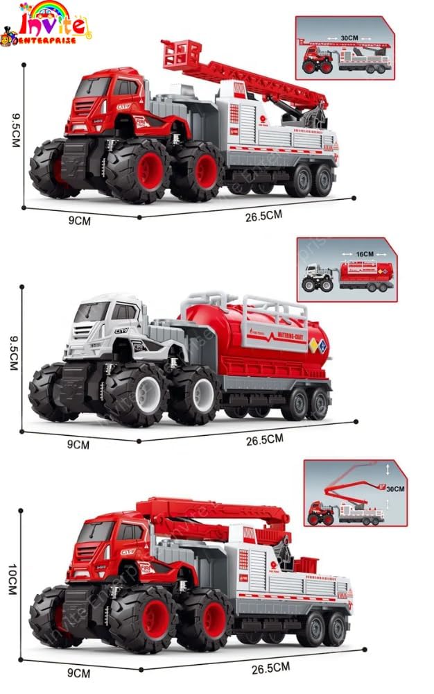 1:43 4WD Diecast Alloy City Service Big Truck Toys with Friction Powered Miniature Car Vehicle Toy for Kids, Boys and Girls(City Service Truck)【 Pack of 3 】 1